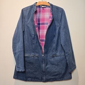 Woman Within Barn Coat Jean Jacket 14/16 Flannel Lined Chore